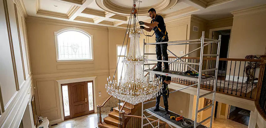 Two-Story Foyer Chandelier Installation in Waukee